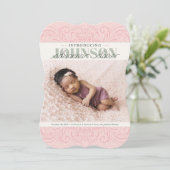 Baby Birth Announcement Card, pink green elegant シーズンカード (スタンド正面)