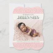 Baby Birth Announcement Card, pink green elegant シーズンカード (正面)