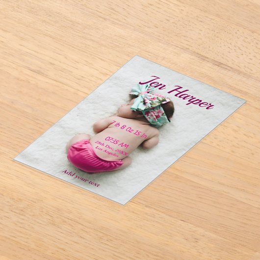 Baby birth stats add name place date keepsake memo アクリル招待状 (レイダウン)