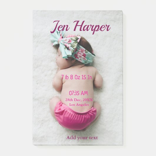 Baby birth stats add name place date keepsake memo ポストイット (正面)