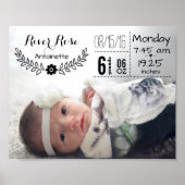 Baby Birth Stats Birth Record Keepsake Photo ポスター (正面)