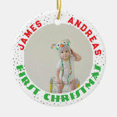 Baby Birth Stats Deer Photo Baby's 1st Christmas  セラミックオーナメント (正面)