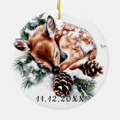 Baby Birth Stats Deer Photo Baby's 1st Christmas  セラミックオーナメント (裏面)