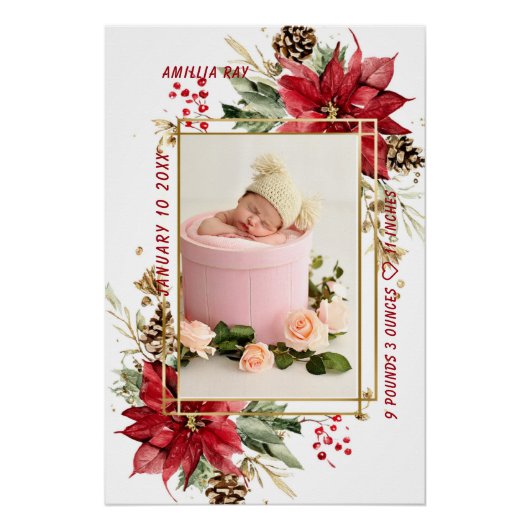 Baby Birth Stats Photo Newborn Keepsake Nursery ポスター (正面)
