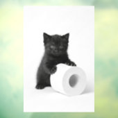 Baby Black Kitten Guarding Toilet Paper Roll On ウィンドウサイン (シート3)