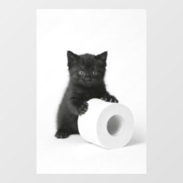 Baby Black Kitten Guarding Toilet Paper Roll On ウィンドウサイン