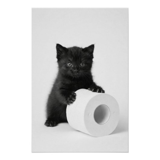 Baby Black Kitten Guarding Toilet Paper Roll On ポスター (正面)