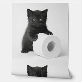 Baby Black Kitten Guarding Toilet Paper Roll On 壁紙