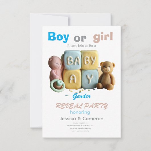 Baby Blocks Gender Reveal 招待状 (正面)