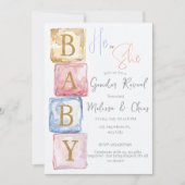 Baby Blocks Gender Reveal He or She baby shower 招待状 (正面)