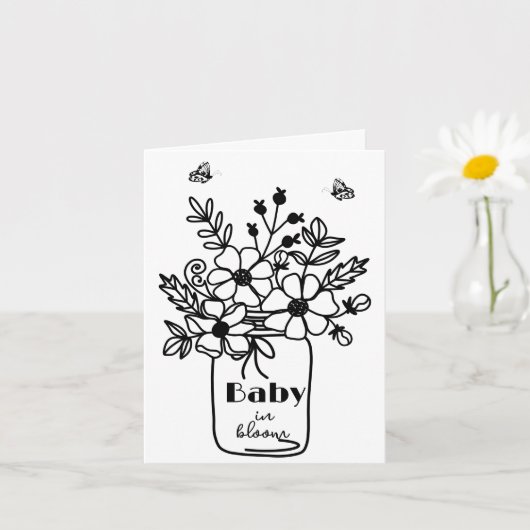 BABY BLOOM BLACK & WHITE DIGITAL DOWNLOAD INVITE カード (小さな植物)