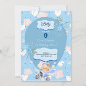 Baby Blue 1st Birthday invitation  招待状 (正面)