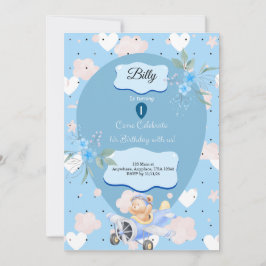 Baby Blue 1st Birthday invitation  招待状
