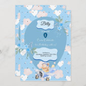 Baby Blue 1st Birthday invitation  招待状 (正面/裏面)