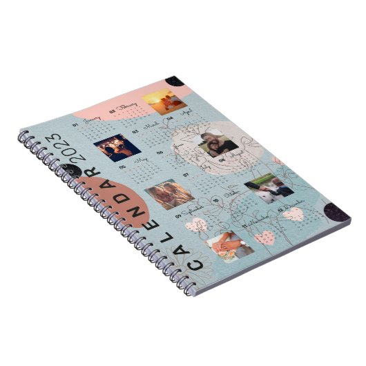 Baby Blue 2023カレンダージャーナル、6枚のカスタム写真 ノートブック (右側)