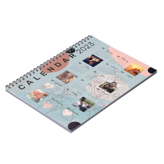 Baby Blue 2023カレンダージャーナル、6枚のカスタム写真 ノートブック (左側)