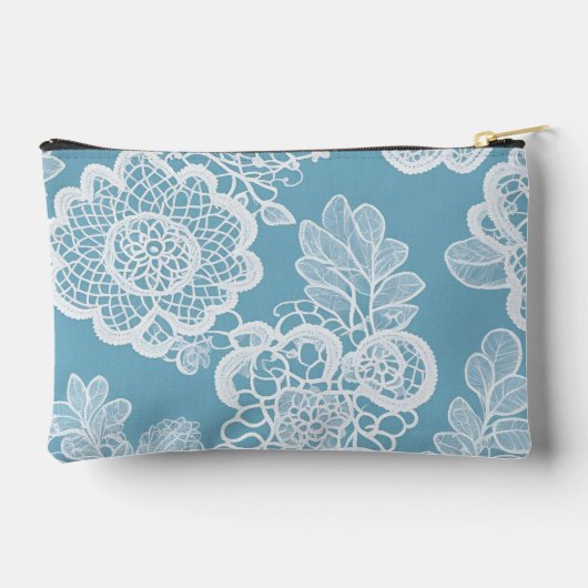 Baby blue and white floral patterns AI art  アクセサリーポーチ (裏面)