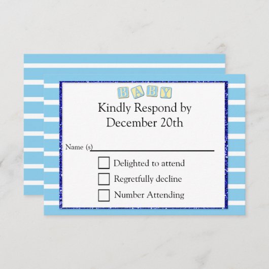 Baby Blue Baby Shawer RSVPカード (正面/裏面)
