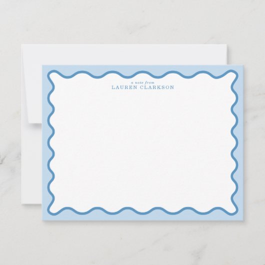 Baby Blue & Blue Wavy Border Note Card 招待状 (正面)
