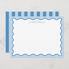Baby Blue & Blue Wavy Border Note Card 招待状