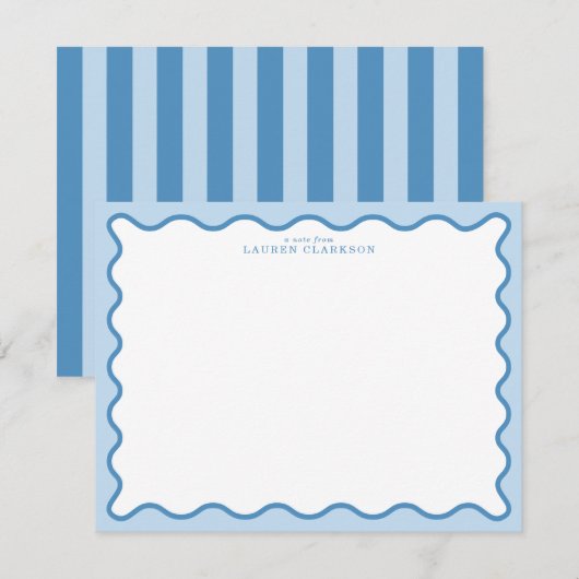 Baby Blue & Blue Wavy Border Note Card 招待状 (正面/裏面)