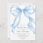 Baby Blue Bow Coquette Ribbon Bridal Shower 招待状 (正面)