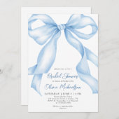 Baby Blue Bow Coquette Ribbon Bridal Shower 招待状 (正面/裏面)