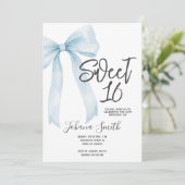 Baby Blue Bow Sweet Sixteen Girl Birthday Party 招待状 (スタンド正面)