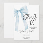 Baby Blue Bow Sweet Sixteen Girl Birthday Party 招待状 (正面/裏面)