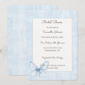 Baby Blue Butterfly Faux Linen Bridal Shower 招待状 (正面/裏面)
