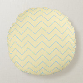 Baby Blue Chevron on Yellow Throw Pillow - Round ラウンドクッション