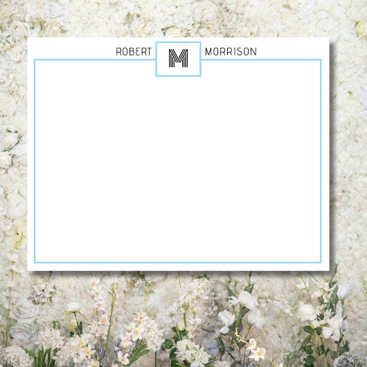 Baby Blue Chic Monogram Stationery Note Card 招待状