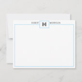Baby Blue Chic Monogram Stationery Note Card 招待状 (正面)