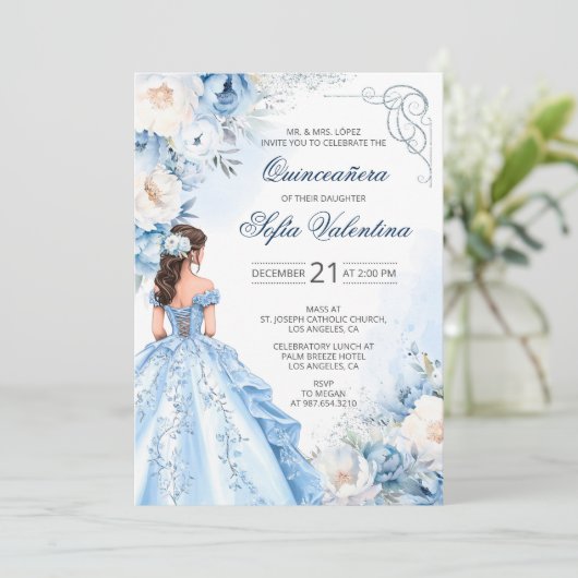 Baby Blue Cinderella Quinceañera Invitation 招待状 (スタンド正面)