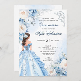 Baby Blue Cinderella Quinceañera Invitation 招待状
