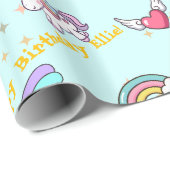 Baby Blue Cute Rainbow Unicorn Star Magical ラッピングペーパー (ロールコーナー)