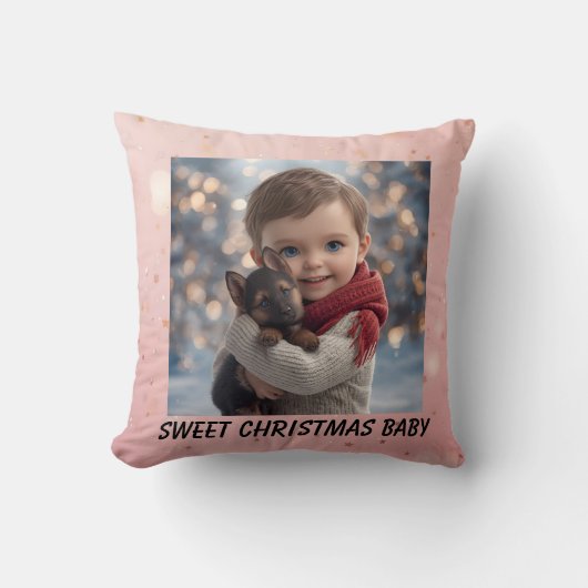 Baby & Blue-Eyed Pup Christmas Pillow クッション (正面)