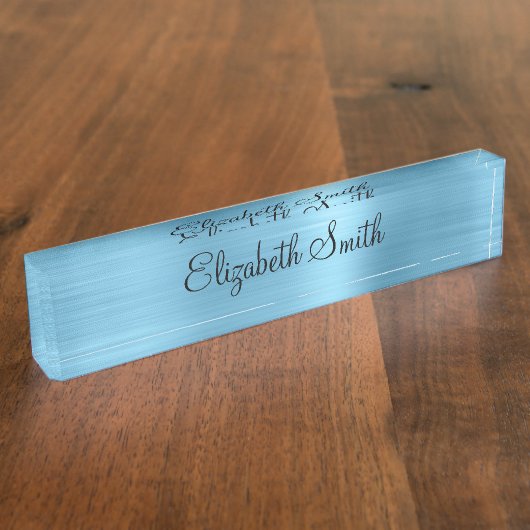 Baby Blue Faux Metallic Foil デスクネームプレート (側面)