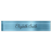 Baby Blue Faux Metallic Foil デスクネームプレート (正面)