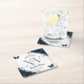 Baby Blue Floral Butterflies Silver Quinceañera XV スクエアペーパーコースター (インサイチュ)