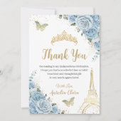 Baby Blue Floral Eiffel Tower Sweet 16 Quinceañera サンキューカード (正面)