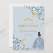 Baby Blue Floral Eiffel Tower Sweet 16 Quinceañera サンキューカード (裏面)