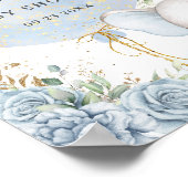 Baby Blue Floral Elephant Boy Baby Shower ポスター (角)