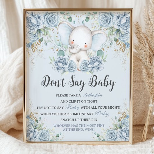 Baby Blue Floral Elephant Don't Say Baby Game ポスター