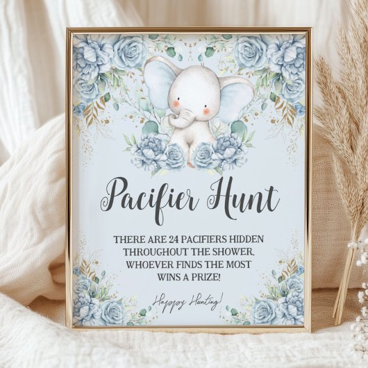 Baby Blue Floral Elephant Pacifier Hunt Game ポスター