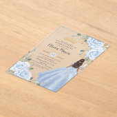 Baby Blue Floral Princess Gown Quinceañera Quince アクリル招待状 (レイダウン)