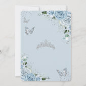 Baby Blue Floral Silver Quinceañera Butterflies セーブザデート (裏面)