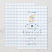 Baby Blue Gingham Bunny Baby Shower Invitation 招待状 (正面/裏面)