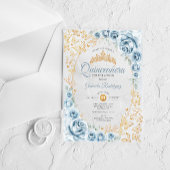 Baby Blue Gold Floral Quinceanera アクリル招待状