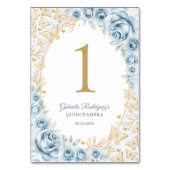 Baby Blue Gold Floral Quinceanera テーブルナンバー (裏面)